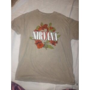 Nirvana Women's Large  Floral Decal T Shirt‎ Cotton Grey-brown